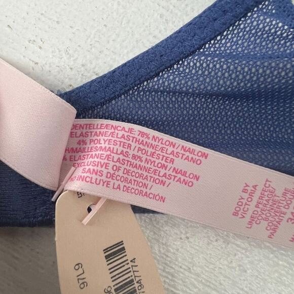 Victoria's Secret Body By Victoria Lined Perfect Coverage Womens 34C Blue Lace - Picture 7 of 8